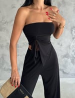 Ayarlanabilir Yırtmaçlı Straplez Crop Siyah