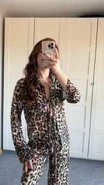 Bağcıklı Gömlek Leopar Takım Kahverengi 