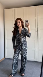 Bağcıklı Gömlek Leopar Takım Siyah 