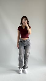 Baggy Bel Tokalı Eskitme Pantolon