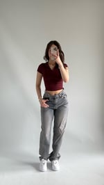 Baggy Bel Tokalı Eskitme Pantolon