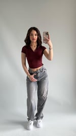 Baggy Bel Tokalı Eskitme Pantolon