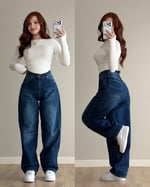 Baggy Bel Tokalı Pantolon Koyu Mavi