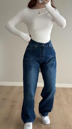 Baggy Bel Tokalı Pantolon Koyu Mavi