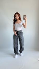 Baggy Bel Tokalı Pantolon Taşlanmış Gri 