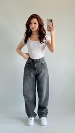Baggy Bel Tokalı Pantolon Taşlanmış Gri 