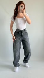 Baggy Bel Tokalı Pantolon Taşlanmış Gri 