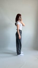 Baggy Bel Tokalı Pantolon Taşlanmış Gri 