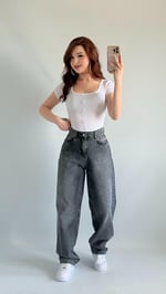 Baggy Bel Tokalı Pantolon Taşlanmış Gri 