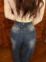Baggy Bel Tokalı Pantolon Yeşil Tintli Mavi