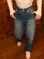 Baggy Bel Tokalı Pantolon Yeşil Tintli Mavi