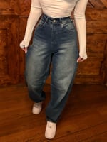 Baggy Bel Tokalı Pantolon Yeşil Tintli Mavi