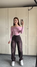 Baggy Eski Mor Bel Tokalı Pantolon