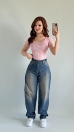 Baggy Mavimsi Çift Kemer Pantolon