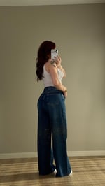 Baggy Ön Arka Taşlı Pantolon Mavi