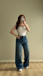 Baggy Ön Arka Taşlı Pantolon Mavi