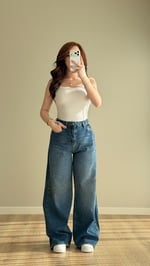 Baggy Ön Arka Taşlı Pantolon Mavi