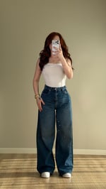 Baggy Ön Arka Taşlı Pantolon Mavi