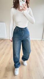 Baggy Viral Bel Tokalı Jean Lacivert