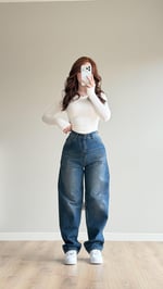 Baggy Viral Bel Tokalı Jean Lacivert