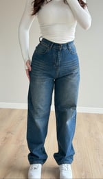 Baggy Viral Bel Tokalı Jean Lacivert