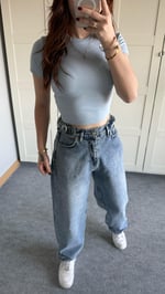 Baggy Viral Jeans Çift Kemer Açık Mavi