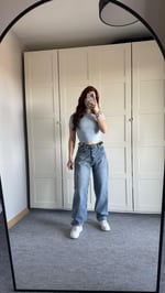Baggy Viral Jeans Çift Kemer Açık Mavi
