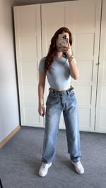 Baggy Viral Jeans Çift Kemer Açık Mavi