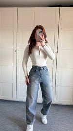 Baggy Viral Jeans Çift Kemer Eskitme