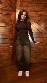 Baggy Viral Jeans Çift Kemer Kahve
