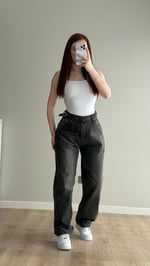 Baggy Viral Jeans Çift Kemer Koyu Kahve Tintli 