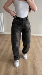 Baggy Viral Jeans Çift Kemer Koyu Kahve Tintli 