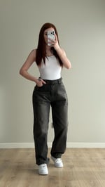 Baggy Viral Jeans Çift Kemer Koyu Kahve Tintli 
