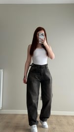 Baggy Viral Jeans Çift Kemer Koyu Kahve Tintli 