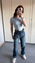 Baggy Viral Jeans Çift Kemer Koyu Mavi