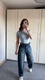 Baggy Viral Jeans Çift Kemer Koyu Mavi