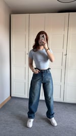 Baggy Viral Jeans Çift Kemer Koyu Mavi