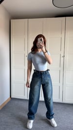 Baggy Viral Jeans Çift Kemer Koyu Mavi