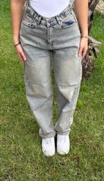 Baggy Viral Jeans Çift Kemer Riven