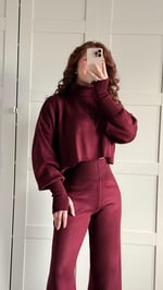 Balıkçı Crop Kazak Yüksek Bel Pantolon Triko Takım Bordo