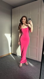 Basıc Askılı Uzun Koyu Pembe Elbise