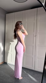 Basıc Askılı Uzun Lila Elbise