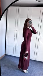 Basıc El Detay Elbise Bordo