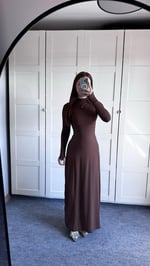 Basıc El Detay Elbise Kahverengi