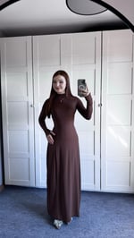 Basıc El Detay Elbise Kahverengi