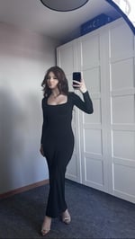Basıc Kare Yaka Elbise Uzun 
