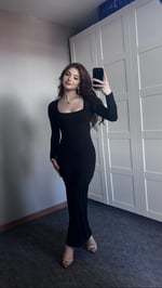 Basıc Kare Yaka Elbise Uzun 