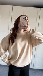 Basıc Oversize Sweat Bej