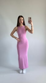 Basıc Sıfır Kol Maxi Elbise Pembe
