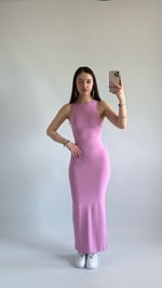 Basıc Sıfır Kol Maxi Elbise Pembe